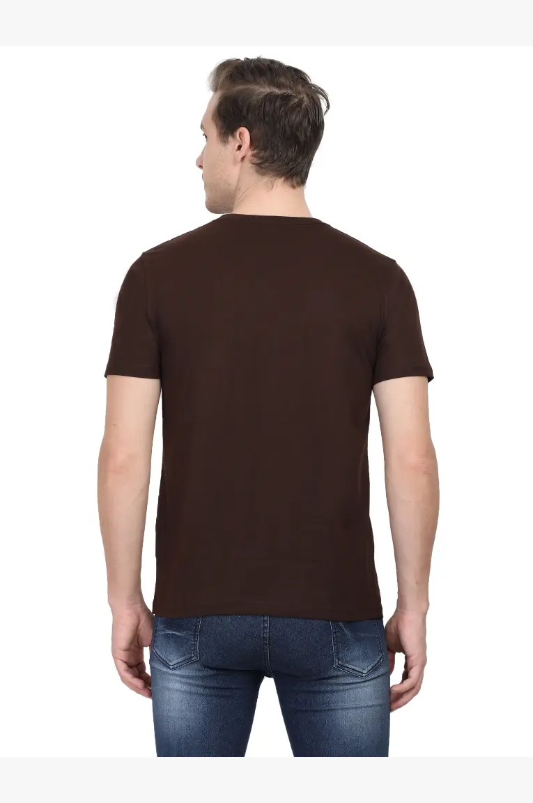 Men Round Neck Plain Cotton T-Shirt Coffee Brown - Image 2