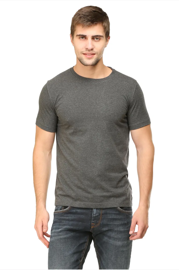 Men Round Neck Plain Cotton T-Shirt Charcoal Mélange