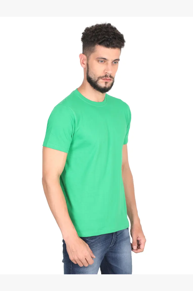 Men Round Neck Plain Cotton T-Shirt Flag Green - Image 2
