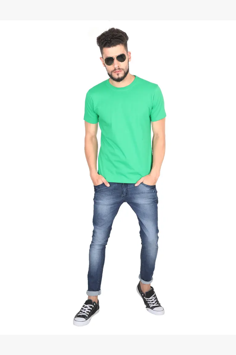 Men Round Neck Plain Cotton T-Shirt Flag Green - Image 3