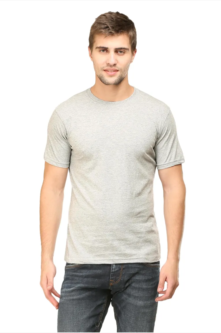 Men Round Neck Plain Cotton T-Shirt Grey