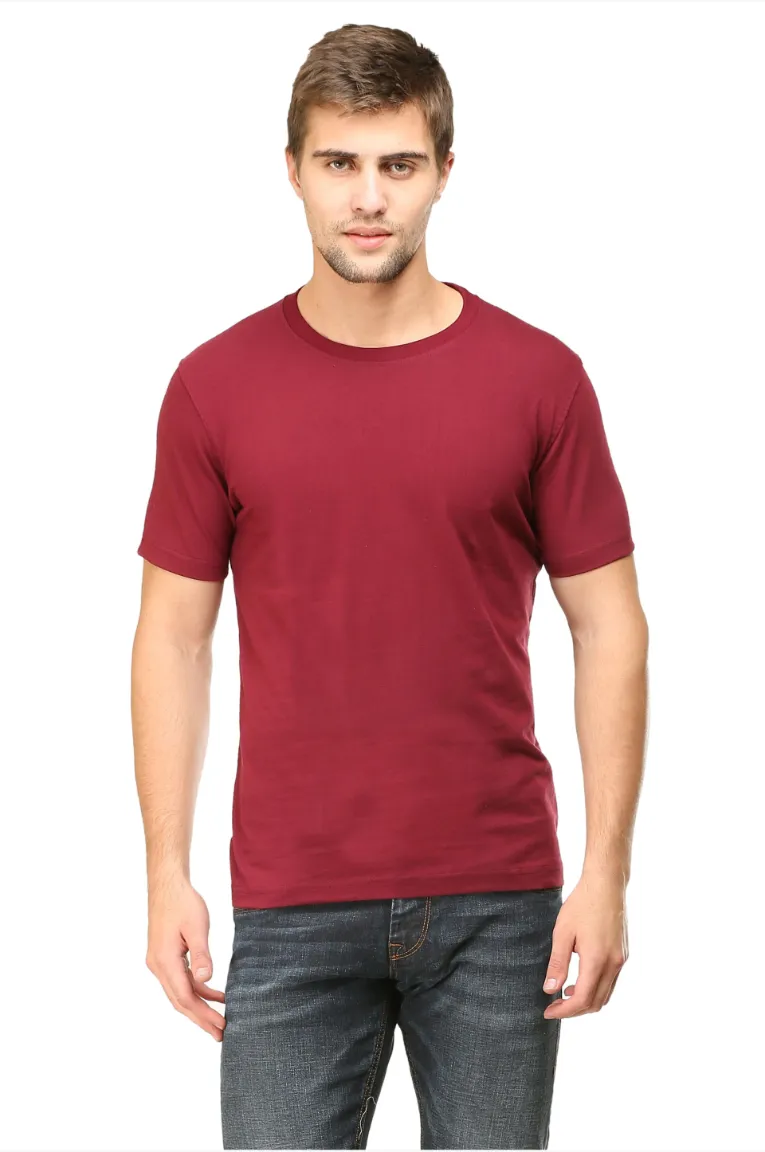 Men Round Neck Plain Cotton T-Shirt Maroon