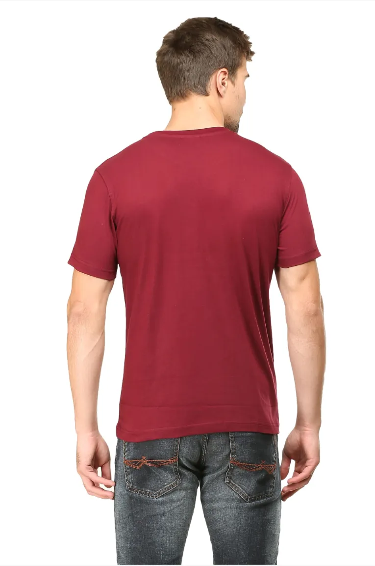 Men Round Neck Plain Cotton T-Shirt Maroon - Image 5