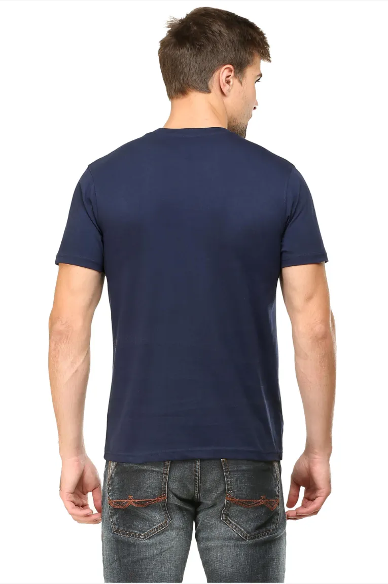 Men Round Neck Plain Cotton T-Shirt Navy Blue - Image 3