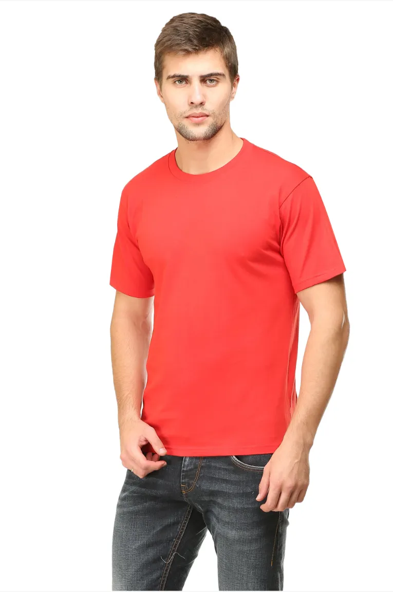 Men Round Neck Plain Cotton T-Shirt Red - Image 3