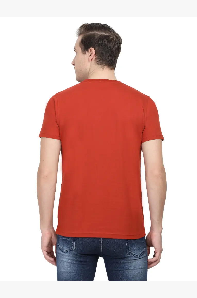 Men Round Neck Plain Cotton T-Shirt Brick Red - Image 5