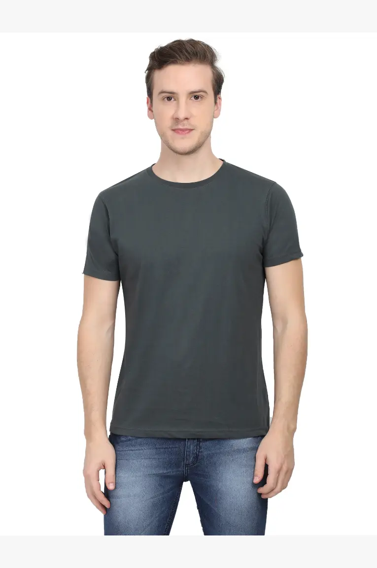 Men Round Neck Plain Cotton T-Shirt Steel Grey