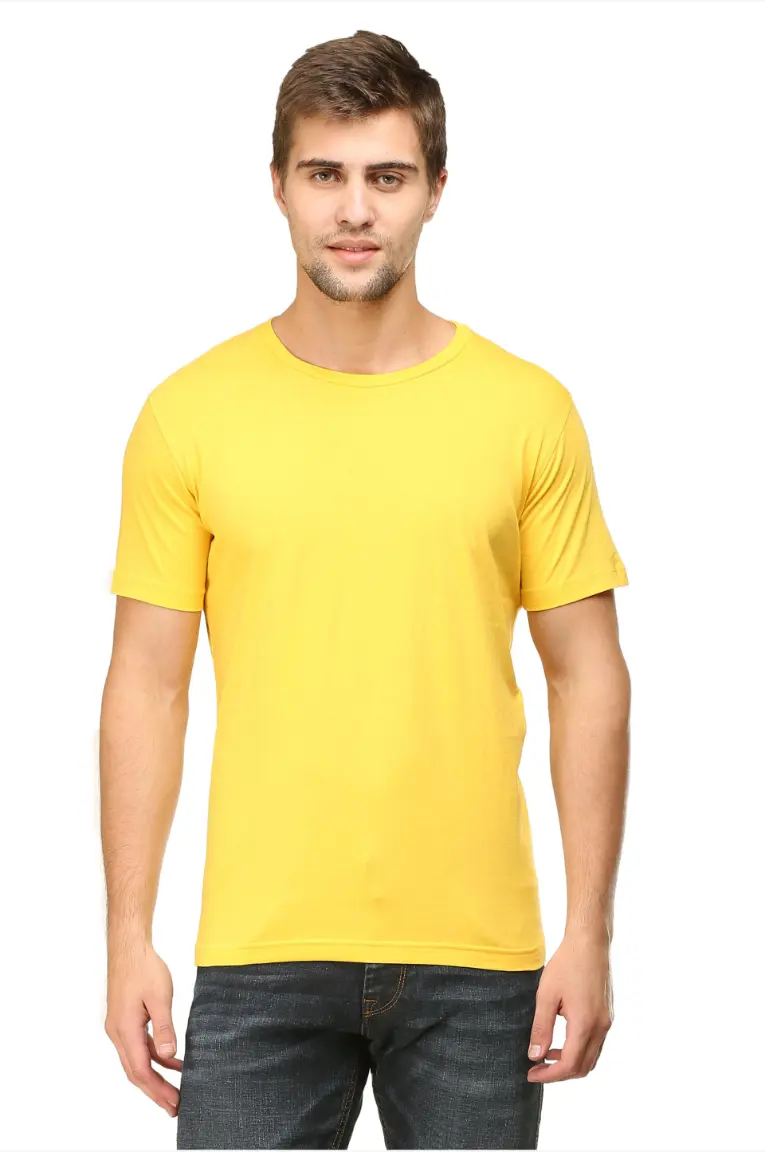 Men Round Neck Plain Cotton T-Shirt Yellow