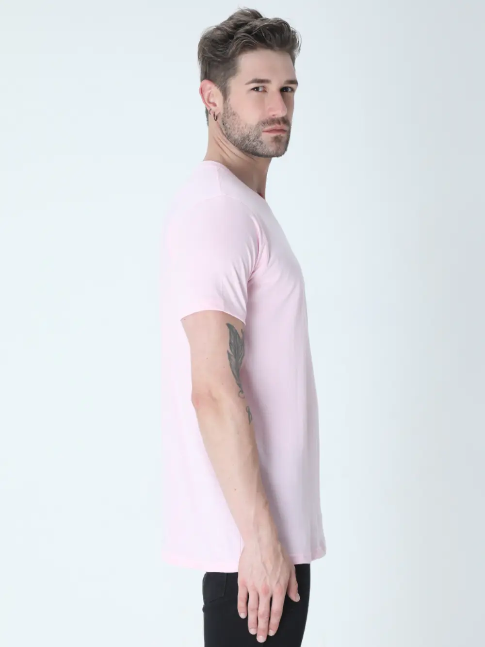 Men Round Neck Light Baby Pink T-shirt - Image 4