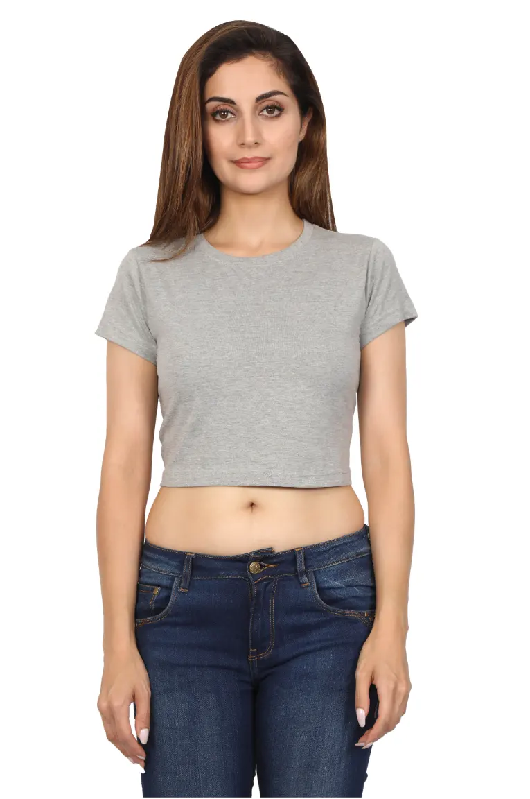 Women Crop Top Grey Melange