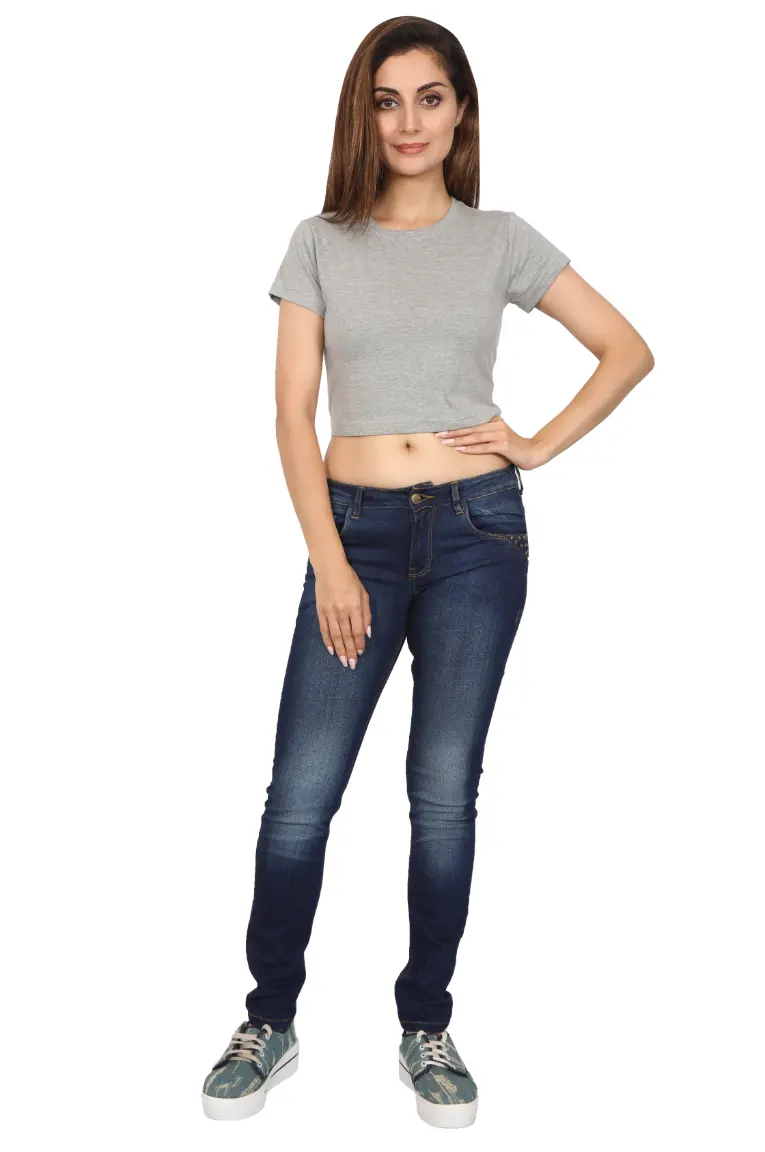 Women Crop Top Grey Melange - Image 6
