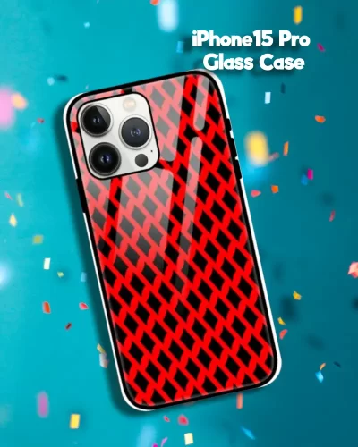 Red Black iPhone 15 Pro Mobile Back Cover Glass Case