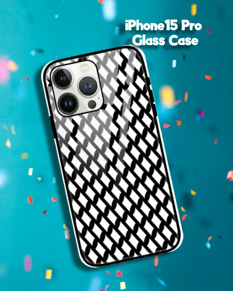 Black White iPhone 15 Pro Mobile Back Cover Glass Case - Image 1