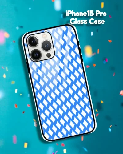 Blue iPhone 15 Pro Mobile Back Cover Glass Case