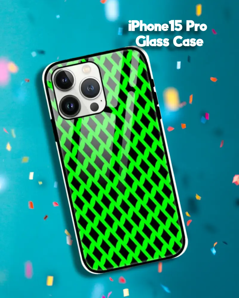 Green Black iPhone 15 Pro Mobile Back Cover Glass Case - Image 1