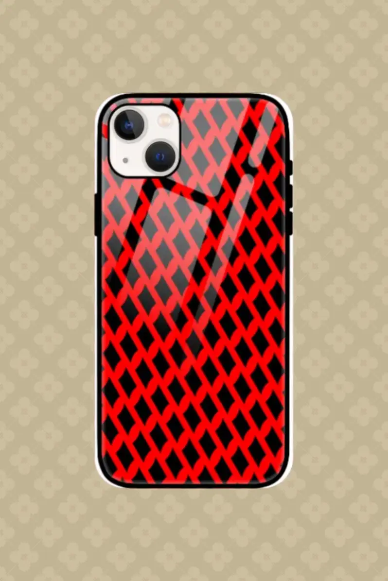 Red Black iPhone 13 Back Cover Mobile Glass Case - Image 1