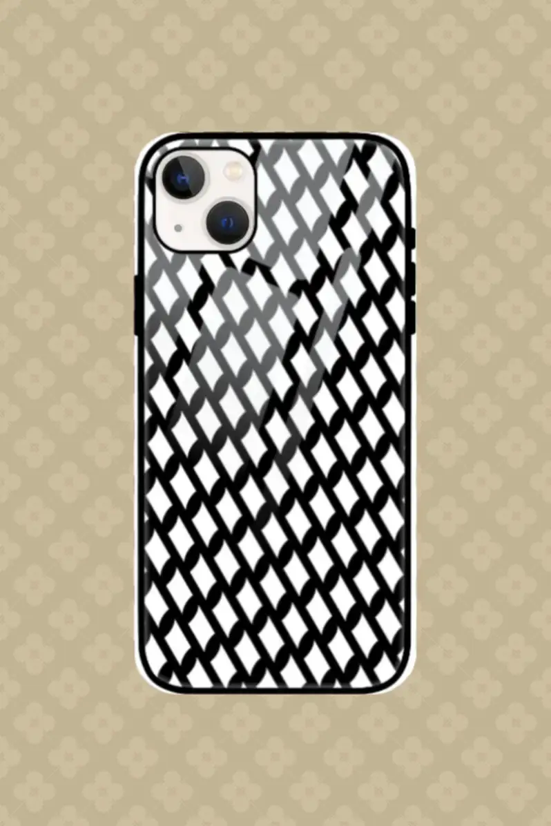 Black White iPhone 13 Back Cover Mobile Glass Case - Image 1