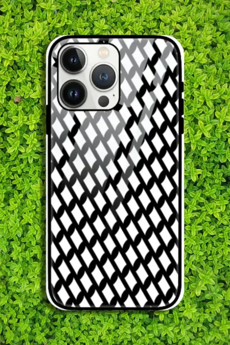 Black White iPhone 13 Pro Mobile Glass Case - Image 1