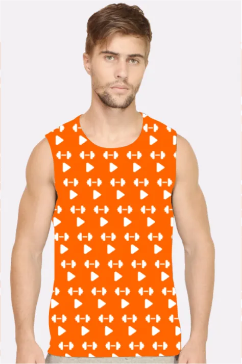 Dumbells Printed Men Orange Vest - Image 1