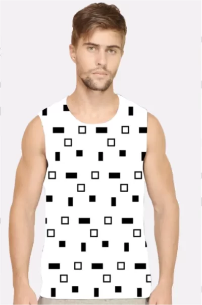 Black White Squares Men Printed Sleeveless T-shirt