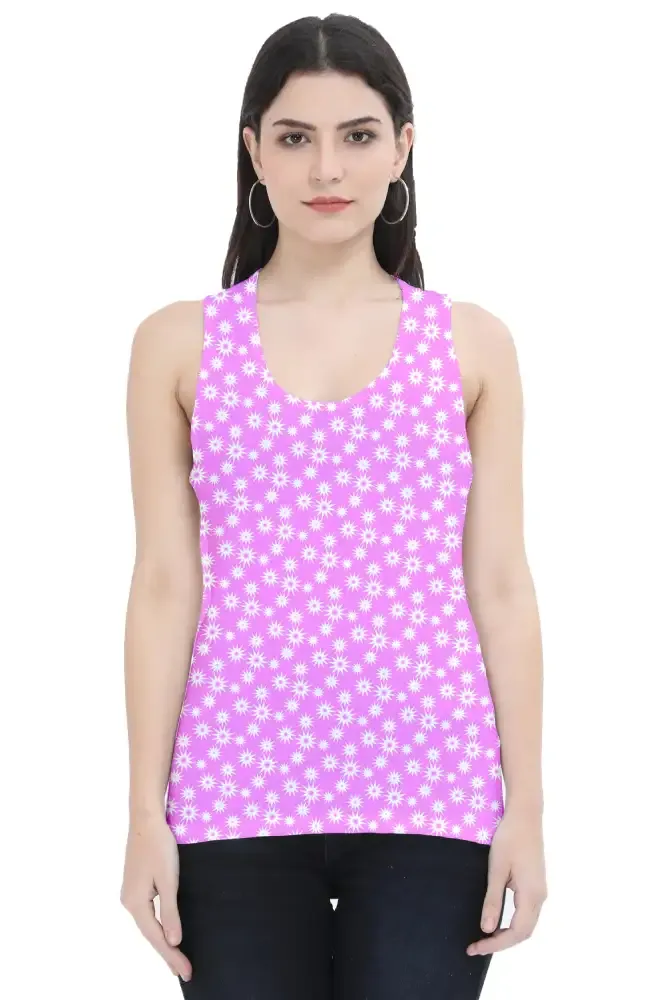 Pink Color Floral Women Printed Tank Top - Image 2