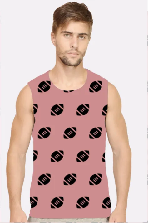 Football Peach Color Men Printed Sleeveless T-shirt - Image 1