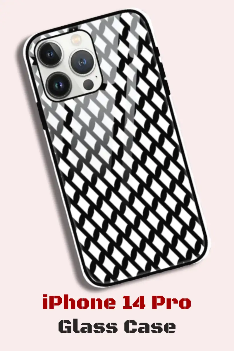 Black White iPhone 14 Pro Back Cover Mobile Glass Case - Image 1