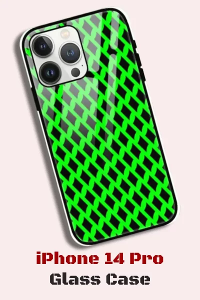 Green Black iPhone 14 Pro Back Cover Mobile Glass Case