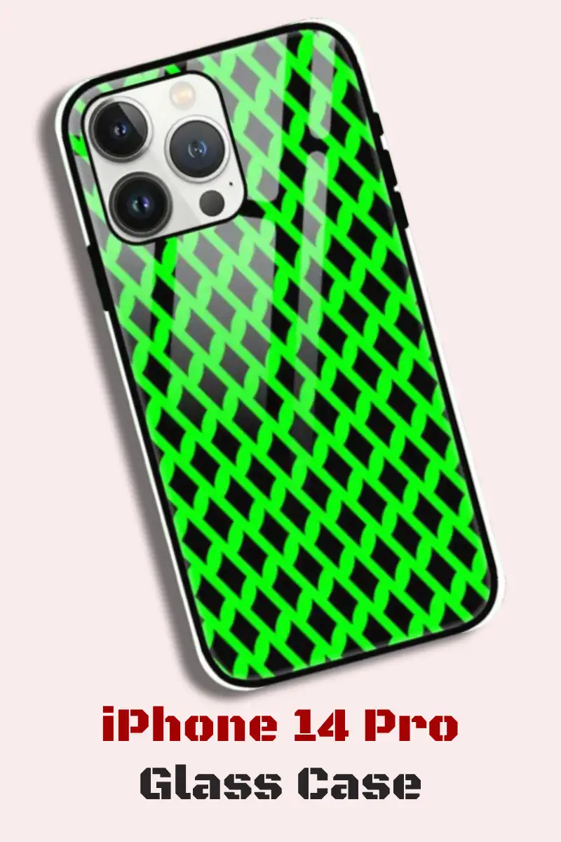 Green Black iPhone 14 Pro Back Cover Mobile Glass Case - Image 1