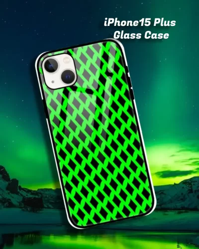Green Black iPhone 15 Plus Mobile Back Cover Glass Case