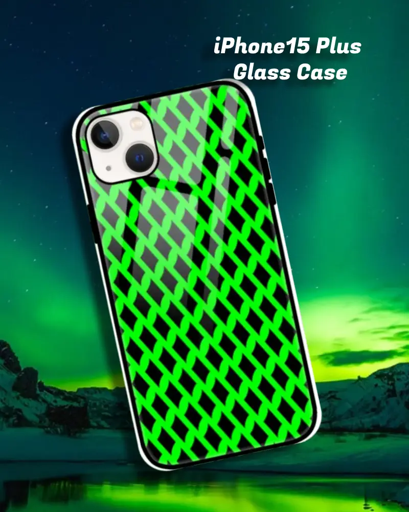 Green Black iPhone 15 Plus Mobile Back Cover Glass Case - Image 1