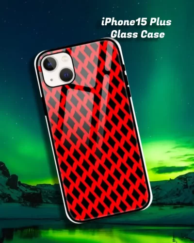 Red Black iPhone 15 Plus Mobile Back Cover Glass Case