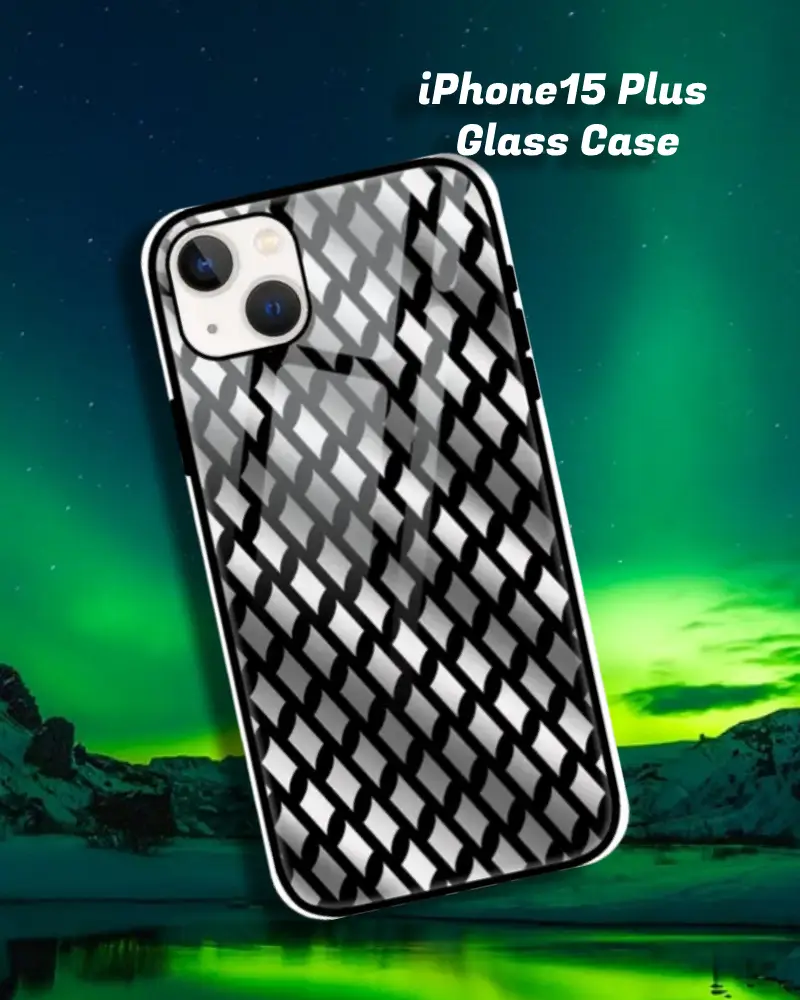 Silver Color iPhone 15 Plus Mobile Back Cover Glass Case - Image 1