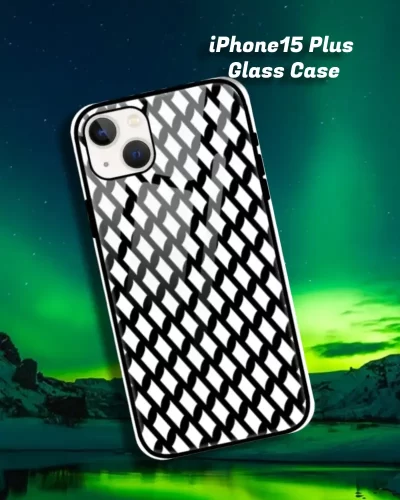 Black White iPhone 15 Plus Mobile Back Cover Glass Case