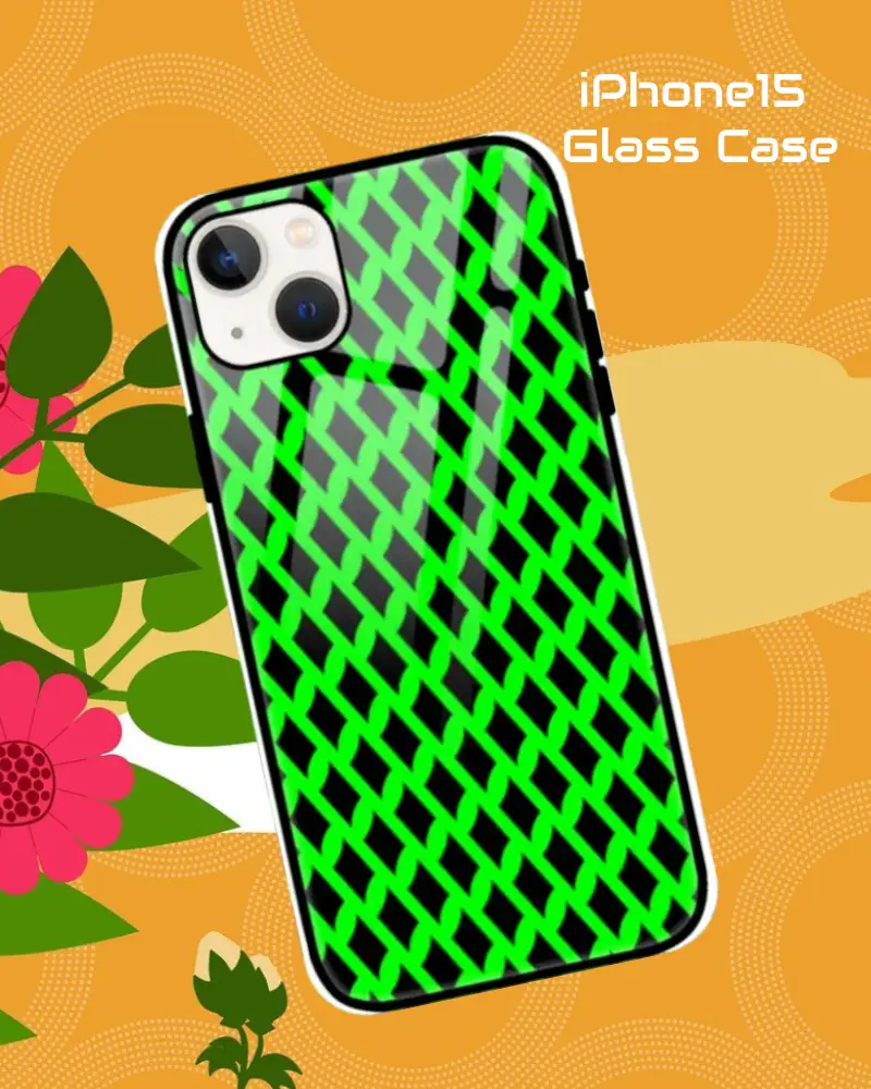 Green Black iPhone 15 Mobile Back Cover Glass Case - Image 1
