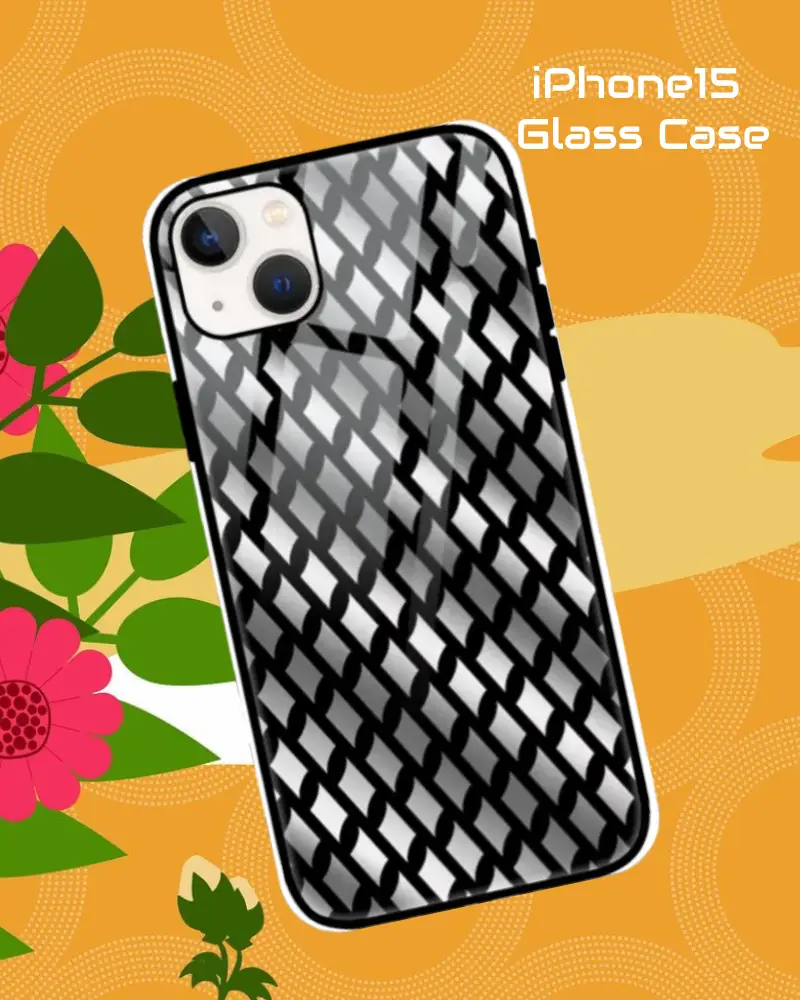 Silver Color iPhone 15 Mobile Back Cover Glass Case - Image 1