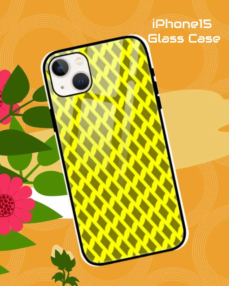Yellow Mehandi iPhone 15 Mobile Back Cover Glass Case - Image 1