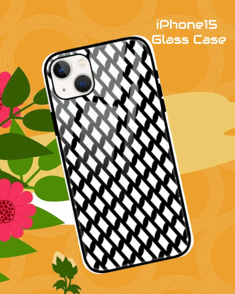 Black White iPhone 15 Mobile Back Cover Glass Case - Image 1