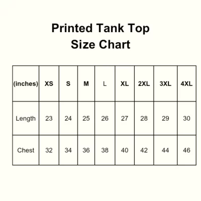 Women printed tank top size chart