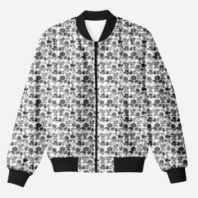 Floral Black White Printed Bomber Jacket