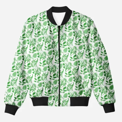 Green Leaves Unisex Printed Bomber Jacket