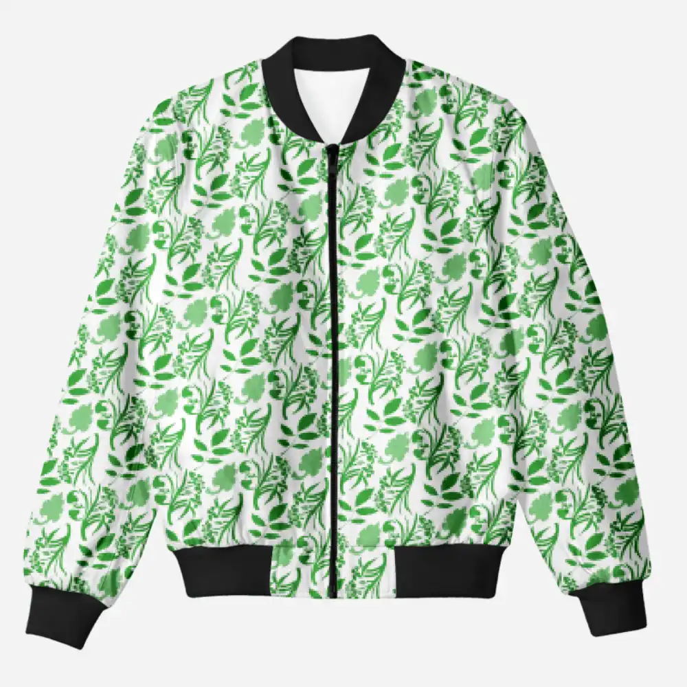 Green Leaves Unisex Printed Bomber Jacket - Image 1