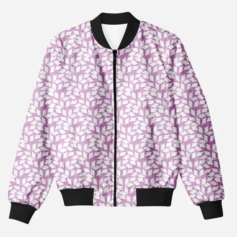 Floral Leaves Peach Color Printed Bomber Jacket - Image 1