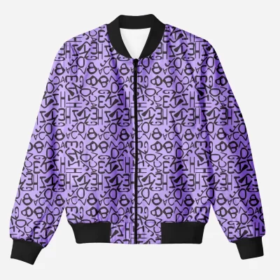 Typographic Purple Unisex Printed Bomber Jacket