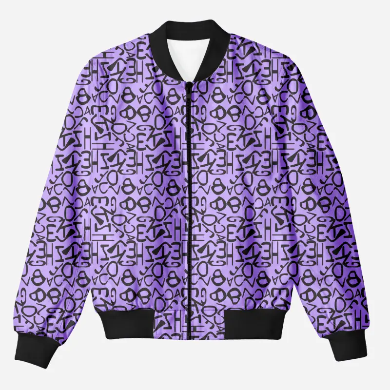 Typographic Purple Unisex Printed Bomber Jacket - Image 1