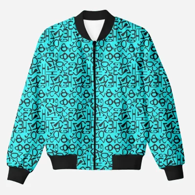 Typographic Sky Blue Adults Printed Bomber Jacket