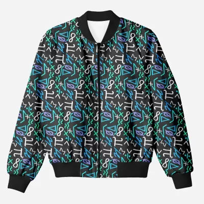 Typographic Math Black Printed Bomber Jacket