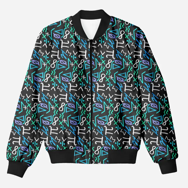 Typographic Math Black Printed Bomber Jacket - Image 1