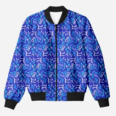 Typographic Math Blue Printed Bomber Jacket