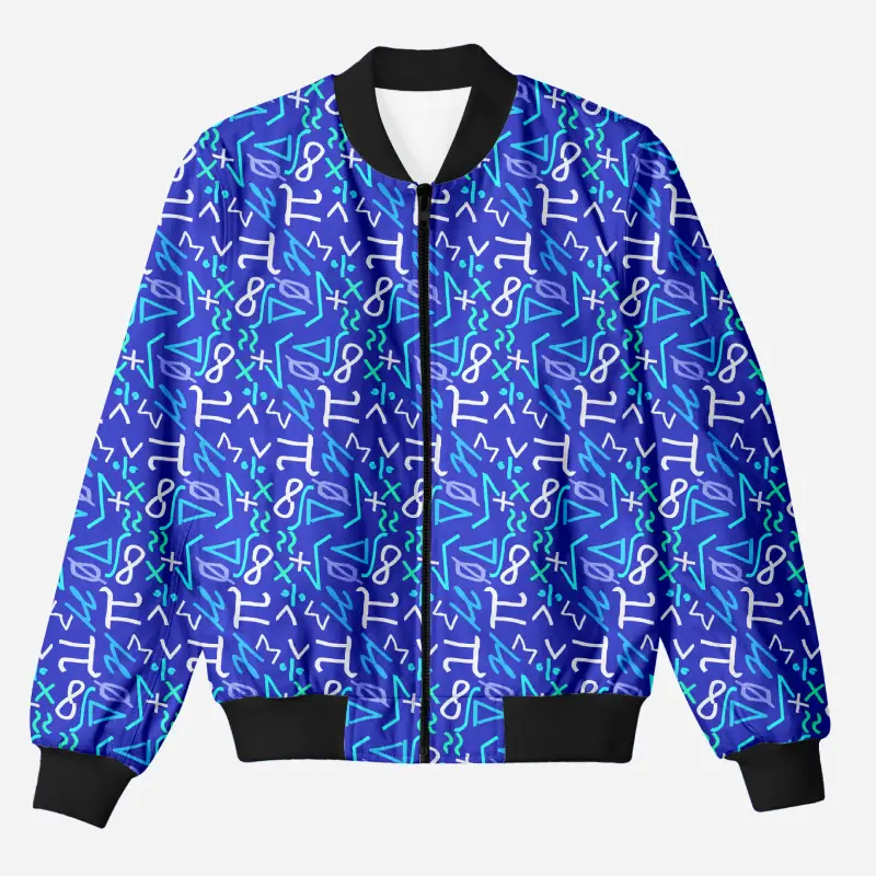 Typographic Math Blue Printed Bomber Jacket - Image 1